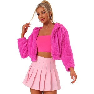 INSPIRE CHIC Women's Casual Hooded Zip Up Long Sleeve Cropped Faux Fur Jacket - 1 of 4