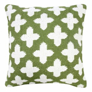 HomeRoots 20" X 20" Green And White 100% Cotton Geometric Zippered Pillow - 1 of 4