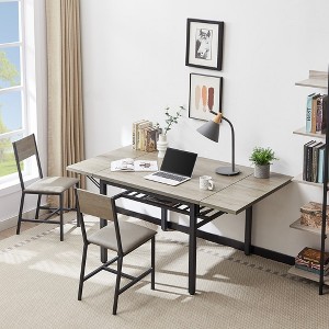 Folding Dining Table, Drop Leaf Dining Table With Extendable Table Surface, Adjustable Feet, Thickened Iron Frame Rectangular Dining Table - 1 of 4