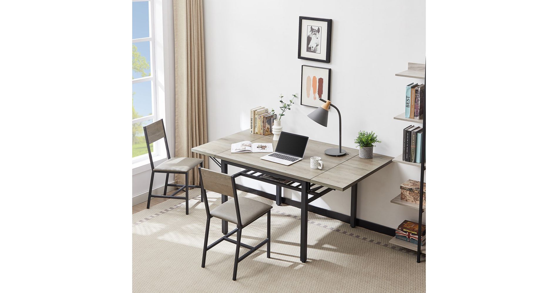 Folding Dining Table, Drop Leaf Dining Table With Extendable Table Surface, Adjustable Feet, Thickened Iron Frame Rectangular Dining Table