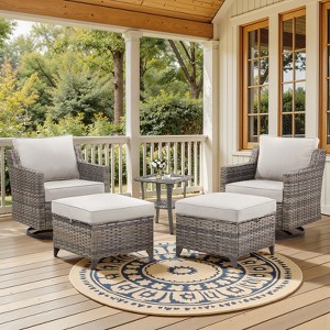Belord 5 Pieces Outdoor Furniture, High Back Outdoor Wicker Patio Swivel Rocker Chairs Set of 2 with Comfy Cushions Ottomans Small Patio Furniture Set - 1 of 4