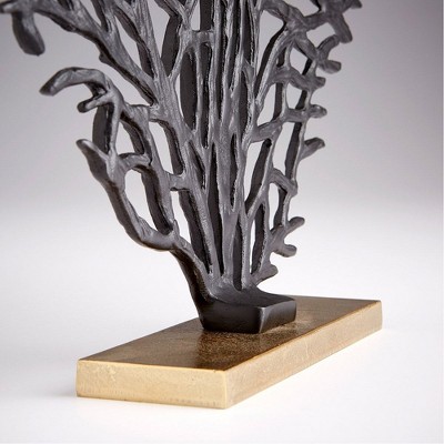 Black and Gold Contemporary Coral Sculpture, 21 Inches Tall