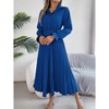 Coolmee Women Long Sleeve V Neck Dress Casual Button Down Flowy Midi Dresses High Waist - 4 of 4
