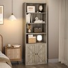 Bookcase with Doors Farmhouse Bookshelf 11.8in Depth Wooden Display Storage Shelves 71.4in Tall Bookcases - 3 of 4