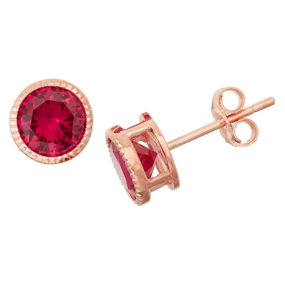 Photos - Earrings 1 2/3 TCW Tiara Rose Gold Over Silver 6mm Bezel-set Ruby Stud 