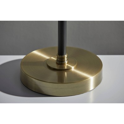 24" Black and Antique Brass Desk Lamp with Gray Fabric Shade