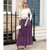 Women's Boho Beach Maxi Skirt - High Waist Flowy Pleated & Ruffle Long Skirt with Pockets Purple - 2 of 4