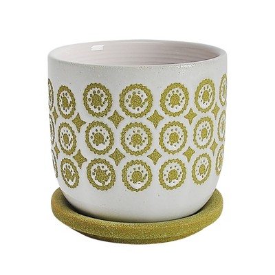 Sagebrook Home 6" Circles Ceramic Planter with Saucer Olive