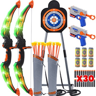 Skirfy 2 Pack Bow and Arrow Sets Kids, LED Light Up Archery Set with Standing Target, Indoor Outdoor Sport Gifts for Boys Girls
