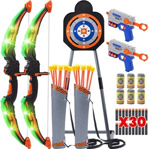 Skirfy 2 Pack Bow and Arrow Sets Kids, LED Light Up Archery Set with Standing Target, Indoor Outdoor Sport Gifts for Boys Girls - 1 of 4