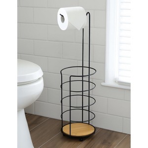 Home Mart Goods Matte Black Bamboo Toilet Paper Storage Stand Holder - 25" Tall - 1 of 2