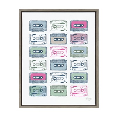 18" x 24" Sylvie Cassettes Framed Canvas Wall Art by Statement Goods Gray - Kate and Laurel