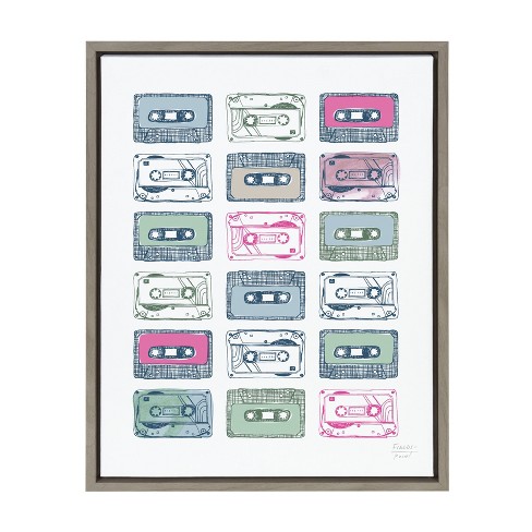 18" x 24" Sylvie Cassettes Framed Canvas Wall Art by Statement Goods Gray - Kate and Laurel: Modern Decor, Vertical Screen Print - image 1 of 4