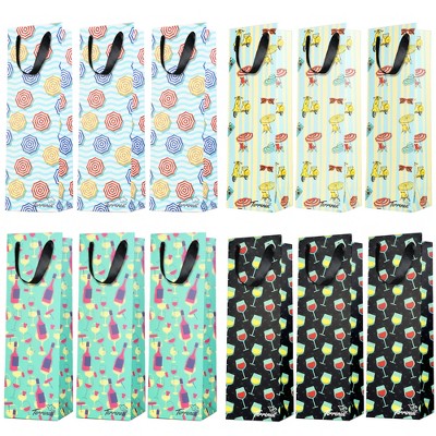 Tirrinia 12pcs Wine Gift Bag, Silk Handles Recyclable Paper Wine Bottle Bag, Bulk Set for Wedding, Business Parties, Christmas, Thanksgiving