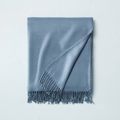Solid Hemstitch with Fringe Throw Blanket Faded Blue - Hearth & Hand™ with Magnolia