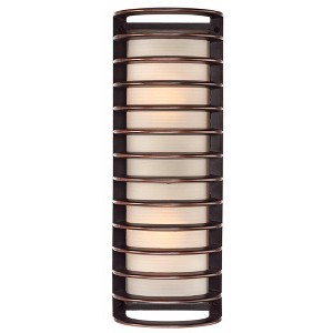 John Timberland Modern Outdoor Wall Light Fixture Rubbed Bronze Grid 16 3/4" Frosted Glass Cylinder for Exterior Porch Patio - 1 of 4