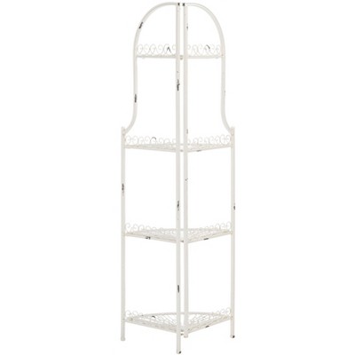 Antique White Wrought Iron 4-Tier Corner Shelf