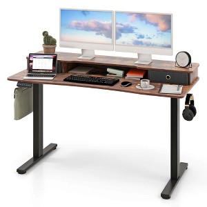 Costway 55"x 24" Electric Standing Desk with 2 Drawers Monitor Stand Storage Shelf Black/White/Brown - 1 of 4