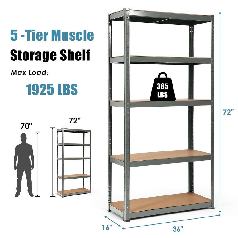 Costway 4PCS 72'' Heavy Duty Storage Shelf Steel Metal Garage Rack 5 Level Adjustable, 3 of 11