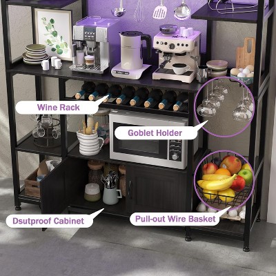 Black Metal 55" Adjustable Baker's Rack with LED Light and Power Outlet