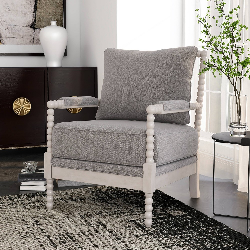 HOMES: Inside + Out Weslake Villa Farmhouse Accent Armchair Gray: Removable Cushions, Wood Frame, Upholstered, 250 lb Capacity