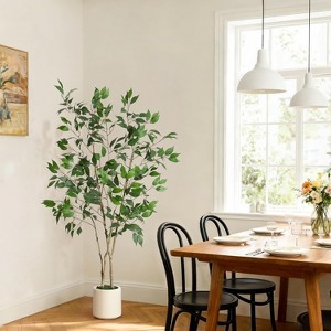 Ficus Trees Artificial Indoor, Tall Faux Ficus Tree with Planter and Green Fake Moss - 1 of 4