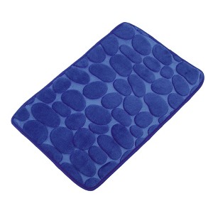 Unique Bargains Bathroom Rugs Polyester Bath Mat Machine Washable Dark Blue Cobblestone Pattern 23.62"x15.75" - 1 of 4