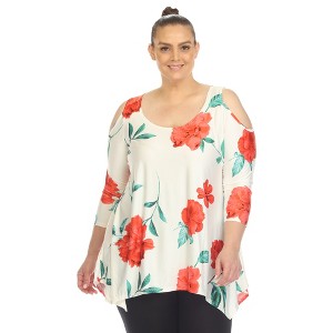 Plus Size Floral Printed Cold Shoulder Tunic - 1 of 4