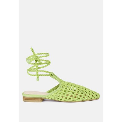 Tutsi Handwoven Honeycomb Cotton Tie Up Mules Women Flats