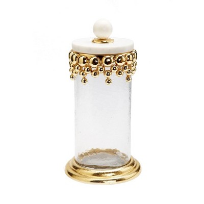 Classic Touch Hammered Glass Canisters with Gold Design and Marble Lid