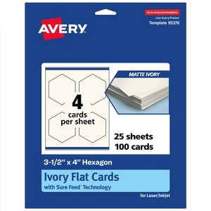 Avery Printable Hexagon Flat Cards, Sure Feed Technology, 3-1/2" x 4", Matte Ivory Cardstock, Print-to-The-Edge, Laser/Inkjet Printable, 40 Total - 1 of 4