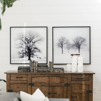 Stoic Tree Woodland Fog 32" Square Wood-Framed Landscape Print