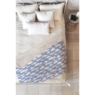 retrografika Sunny Summer Sky White Cartoon 60" x 50" Fleece Throw Blanket - Deny Designs