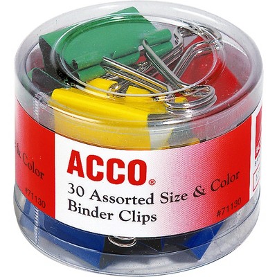 ACCO Binder Clips Soft Tub Assorted Sizes 30/PK AST 71130