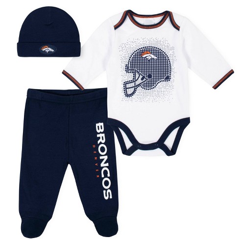 Denver Broncos Baby Onesie Gown & Hat Set 3 Pk - Gerber NFL