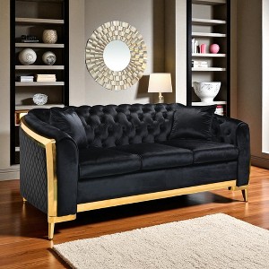 84-Inch Velvet Luxury Chesterfield Sofa Set, 3-Seat Tufted Couch with Gold Stainless Steel Frame for Living Room - 1 of 4