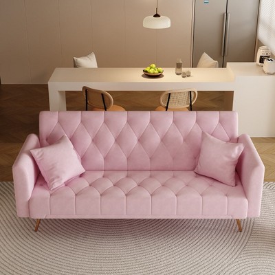 71 Adjustable Backrest Sofa Bed Velvet Fabric Living Room Sofa Couch Folding Bed with Sturdy Metal Legs Modern Upholstered Sleeper Couch