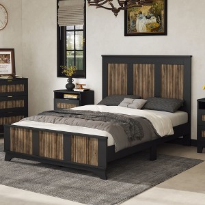 NicBex Farmhouse Wooden Full/Queen Platform Bed Frame with High Headboard and Footboard,Solid Wood Slats Support,No Box Spring Needed,Easy Assembly - 1 of 4