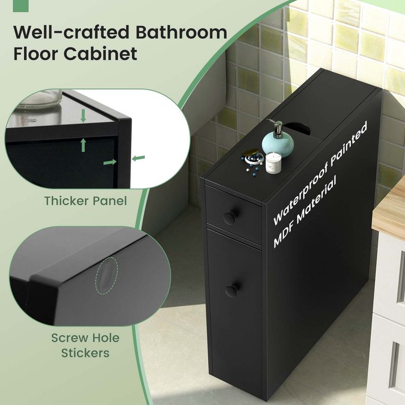 Costway Bathroom Floor Cabinet Toilet Narrow Storage Organizer with Flip Top Black, 5 of 11