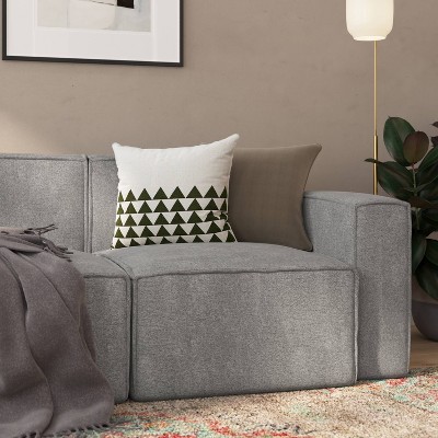 Gray Fabric Modular Right Armrest Side Chair with Solid Wood Frame