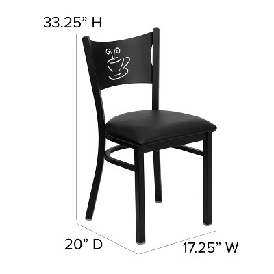 Chic Black Vinyl and Metal High Back Side Chair with Decorative Cutout