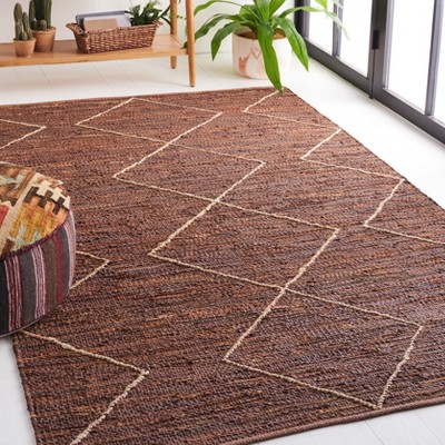Brown and Natural 6' x 6' Square Leather Geometric Rug