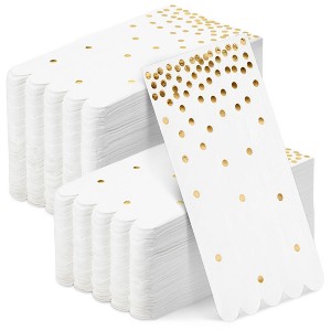 Sparkle and Bash 100-Pack White and Gold Scalloped Dinner Napkins - Gold Polka Dot Disposable Paper Napkins for Wedding (4x8 In) - 1 of 4