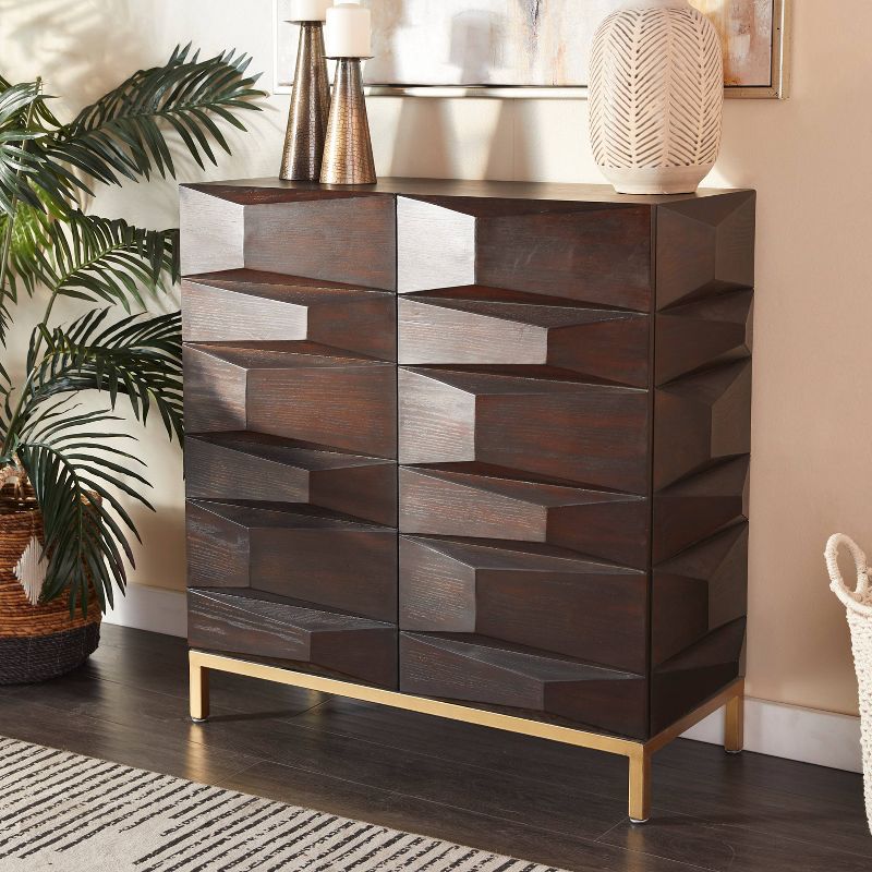 Contemporary Bold Facet Carved Wood Side Cabinet Brown - Olivia &#38; May, 1 of 20