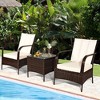 Tangkula 3PCS Patio Outdoor Rattan Conversation Set Furniture Set w/ Table Cushions - 3 of 4