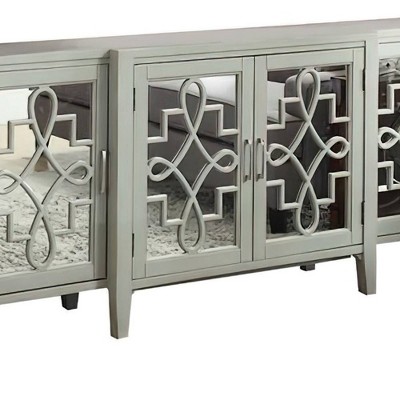 Antique Gray Mirrored Wood Console Table with Storage
