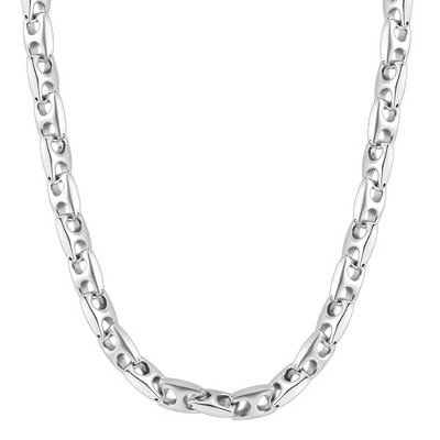 Pompeii3 Men's Polished Steel Clasp Mariner 9.5mm Flexible Link  24" Chain