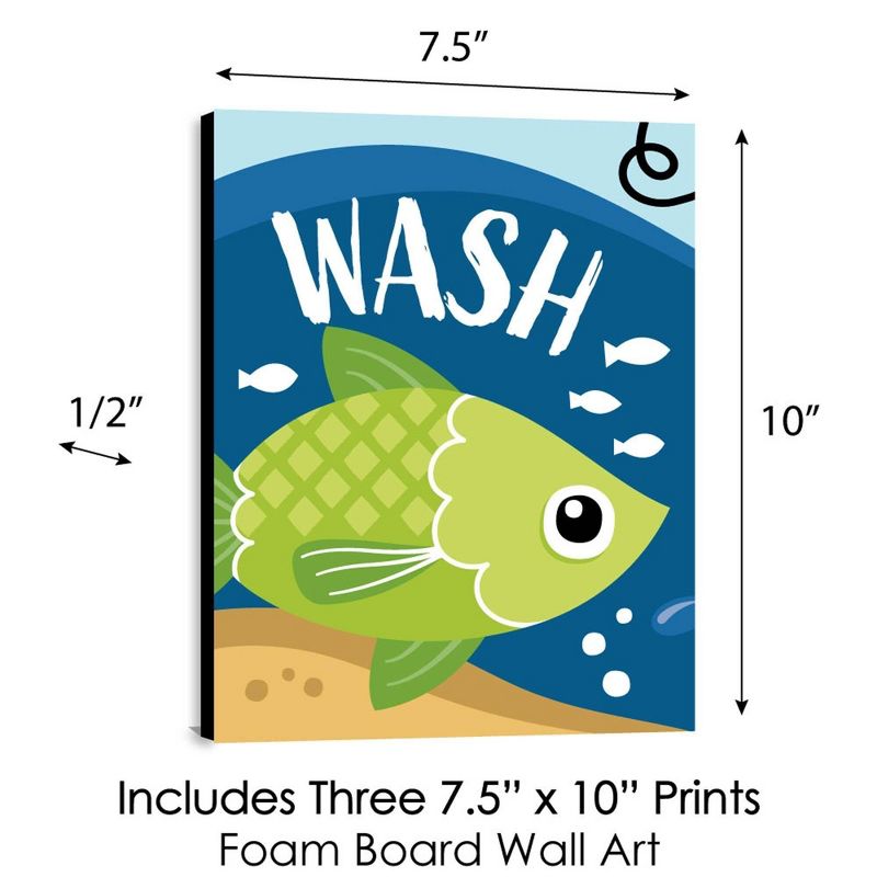 Big Dot of Happiness Let's Go Fishing - Fish Themed Kids Bathroom Rules Wall Art - 7.5 x 10 inches - Set of 3 Signs - Wash, Brush, Flush, 5 of 8