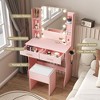 Vanity Desk with LED Lighted Mirror and 3 Adjustable Lights,  Makeup Vanity with Storage Stool, 2 Large Drawers and 4 Open Shelves - 2 of 4