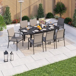 Captiva Designs 9pc Patio Dining Set with Black Expandable Steel Rectangle Table & Sling Fixed Chairs - 1 of 4